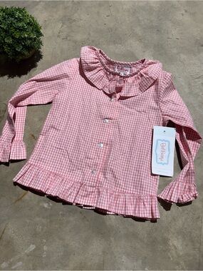 Red Beans NWT Pink Gingham Lucy Blouse Shirt Ruffle Cottagecore Prairie Preppy
